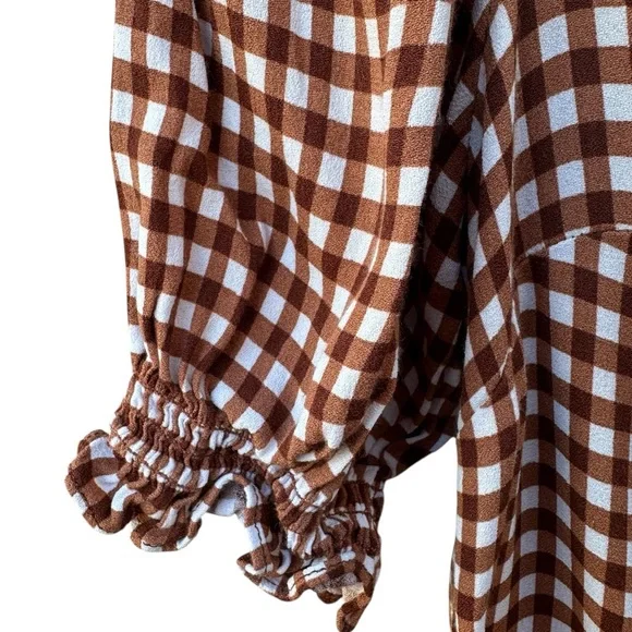 Reformation Kalila  Brown and White Checkered Top - Picture 5 of 9